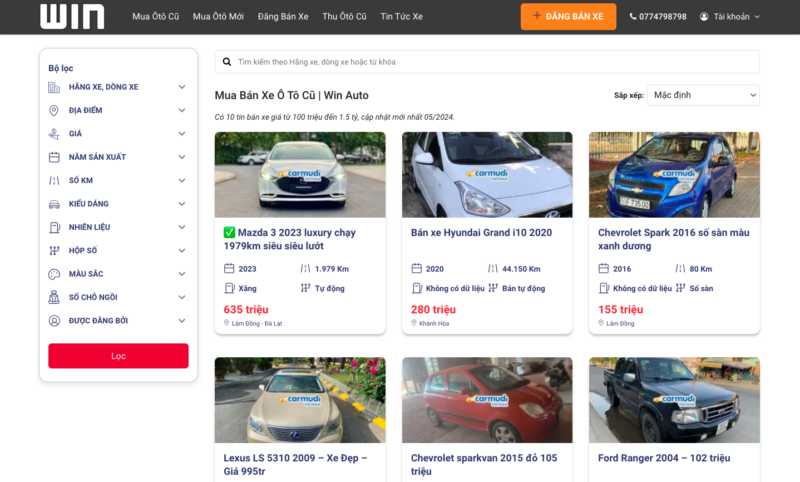 Giới thiệu trang web đăng tin mua bán Ô tô cũ WIN AUTO